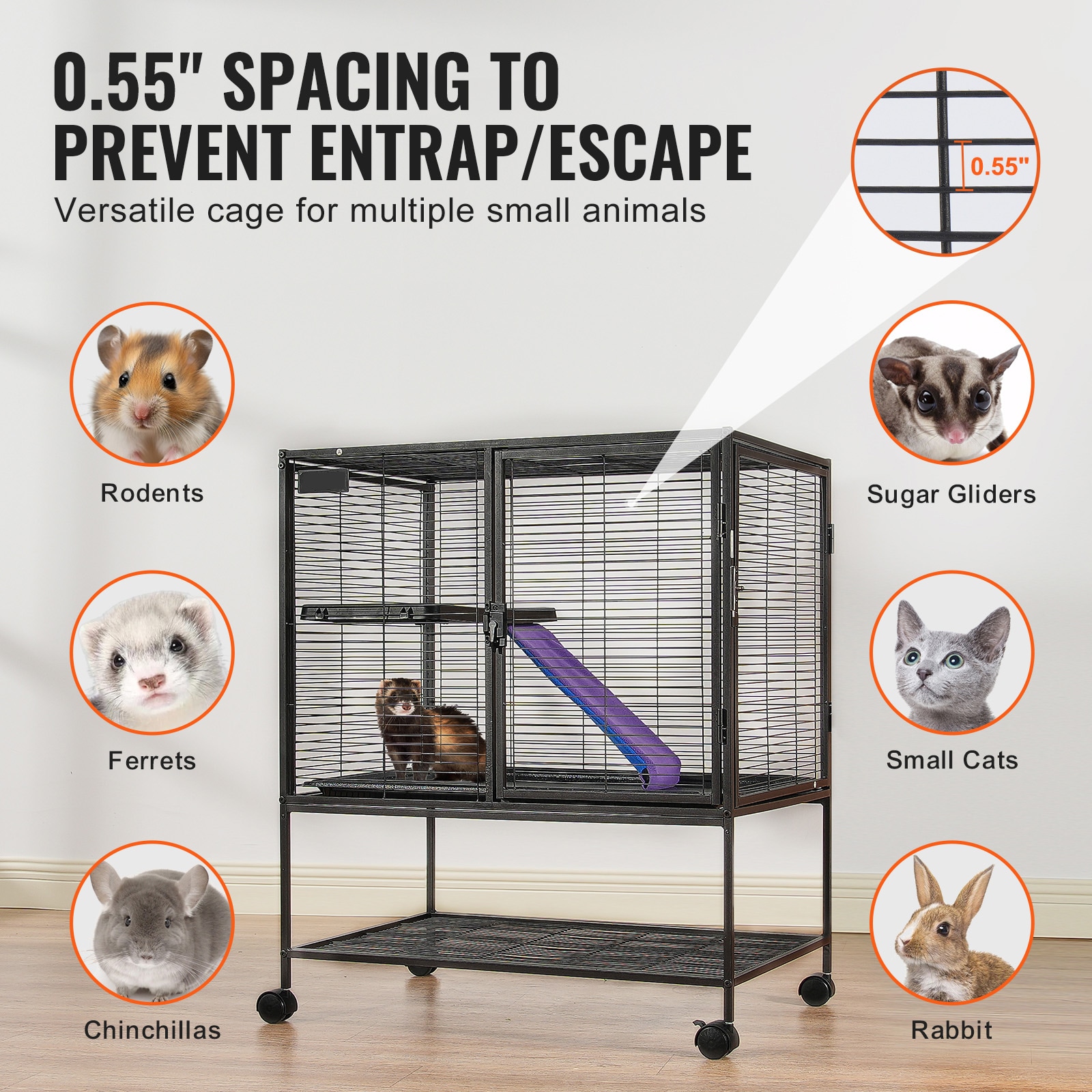 Rolling 2-tier Metal Small Animal Cage With Removable Tray & Ramp_voghion.com